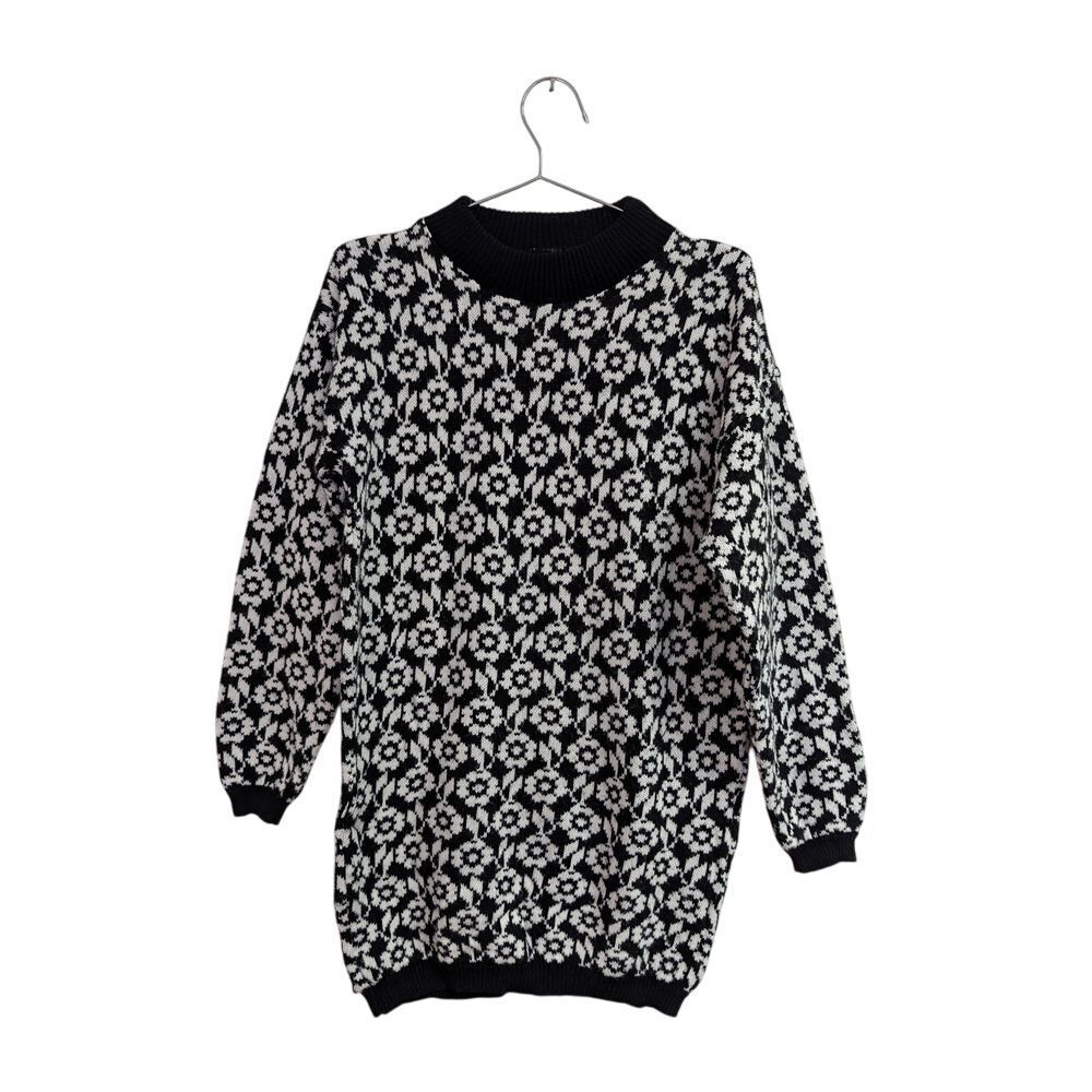 Vintage American‎ Pride Sweater Floral Herringbone Abstract Black White Large